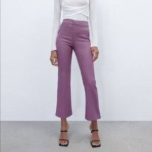 ZARA WOMAN NWT SS22 LIGHT PINK HOUNDSTOOTH MINI FLARE PANTS 7385/443